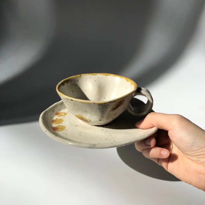 high-quality mugs for tea breaks-Hiroshi Hirai: Heart Shaped Cup & Saucer Set, Yellow Accents