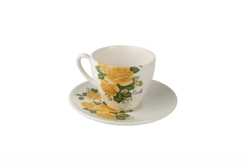 unique coffee mugs for gift giving-Cock Tea Cup & Saucer - yellow