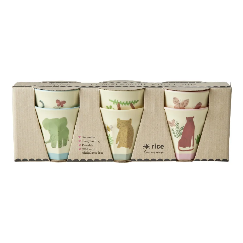 insulated tea mugs for daily use-Rice DK Melamine Cups with Asst. Sweet Jungle Prints - Small - 6 Pack - 160ml