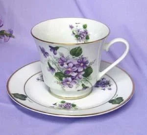 luxury ceramic mugs for collectors-Catherine Porcelain Tea Cup and Saucer Set of 2 - Wayside Pansy