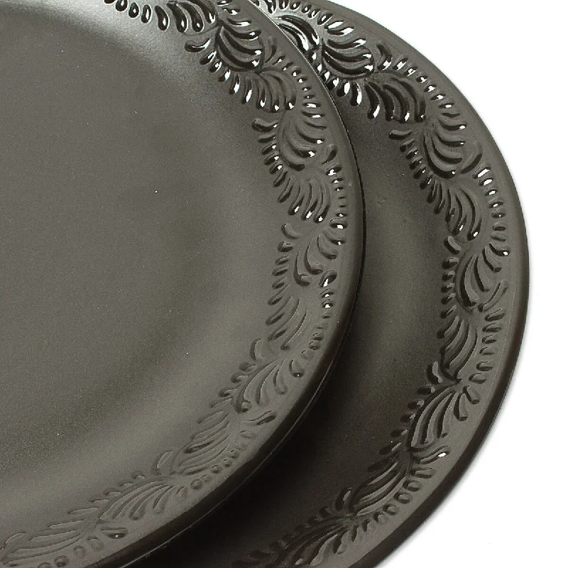 modern dinner plates with geometric patterns-Novica Handmade Tradition In Black Ceramic Dinner Plates (Pair)