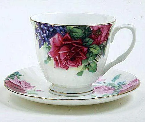 large ceramic mugs with designs-Red English Rose Bone China Tea Cup (Teacup) and Saucer