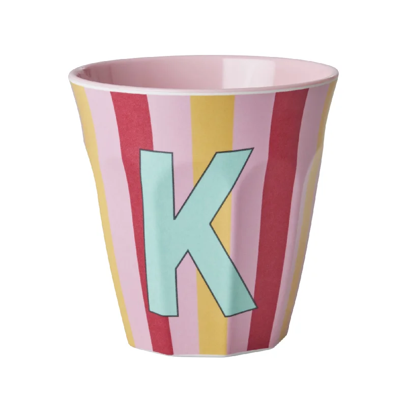 personalized coffee mugs for couples-Rice DK Melamine Cup with The Letter K - Stripes Pinkish - Medium - 250ml