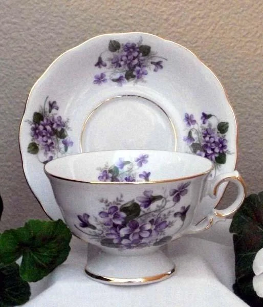 best coffee mugs for the office kitchen-Laurel Wayside Pansy Porcelain Tea Cups (Teacups) and Saucers Set of 2