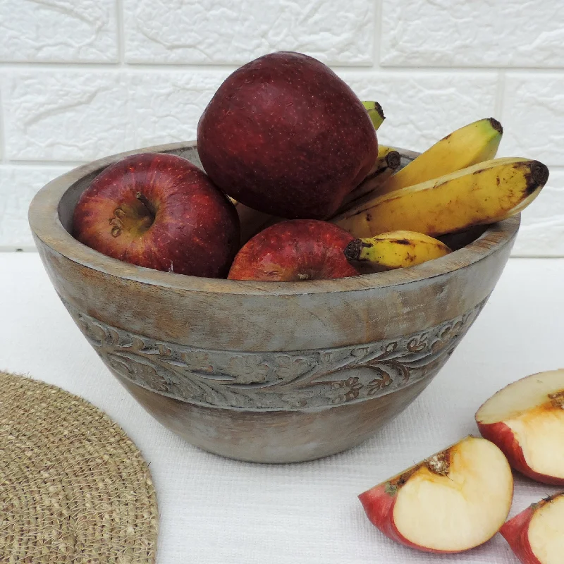 formal dinner plates with elegant rim-Rustic Salad Bowl Flower with Grey wash- 11.5"x5" Inch