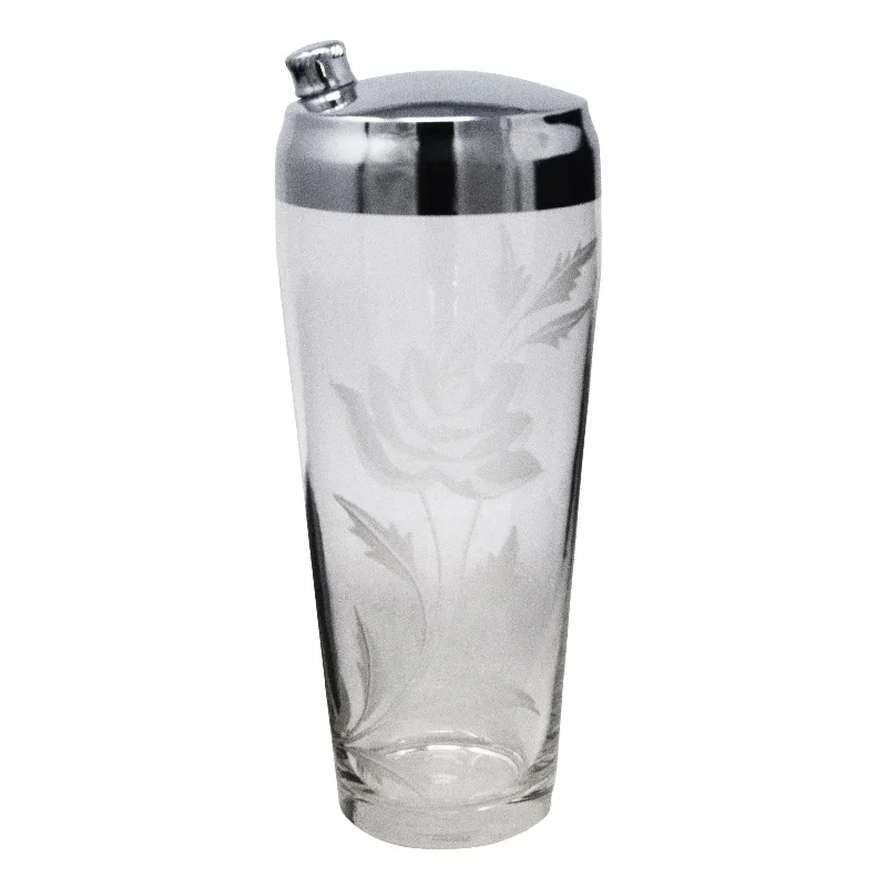 durable outdoor plates for picnics-Etched Flower Cocktail Shaker