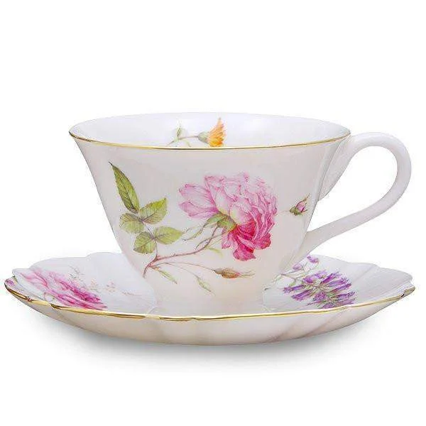 eco-friendly ceramic coffee mugs for gifts-2 Dahlia Porcelain Tea Cups and Saucers (2 Teacups & 2 Saucers)