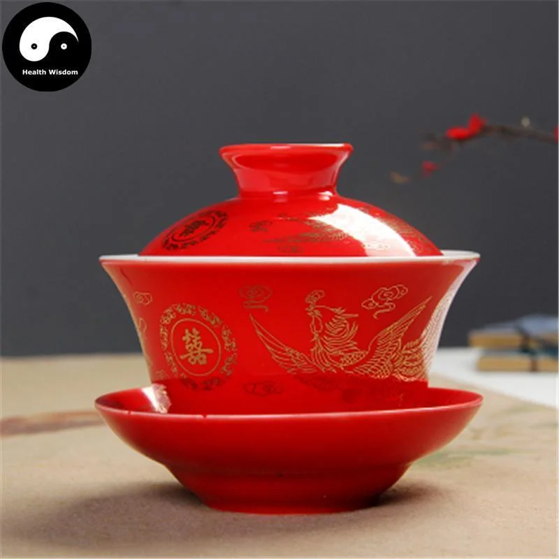 cute animal shaped travel mugs-Ceramic Gaiwan Tea Cup 200ml 盖碗,Red Phoenix