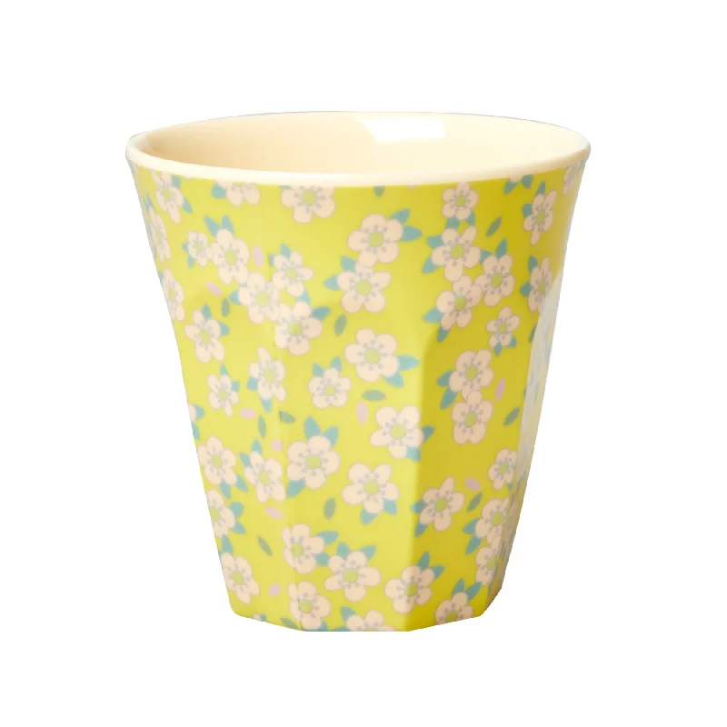 best coffee cups for morning routine-Rice DK Melamine Cup with Small Flower Print - Soft Yellow - Medium