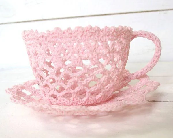 insulated mugs for hot drinks on the go-Crocheted Lace Tea Cup