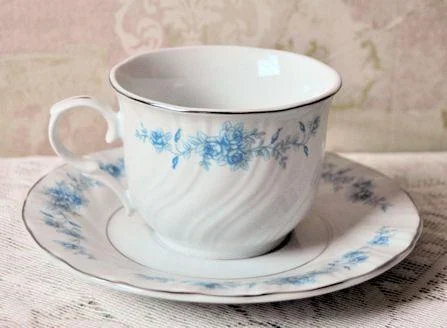 stylish mugs for weddings-6 Childrens Blue Rose Demi Tasse Porcelain Teacups and Saucers - Limited Supply