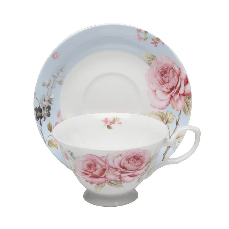 large ceramic mugs for tea drinkers-French Rose Fine Bone China Teacups and Saucers Set of 4