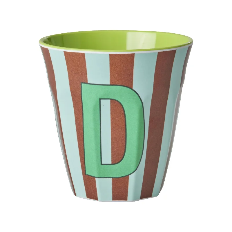 trendy coffee mugs for home decor-Rice DK Melamine Cup with The Letter D - Stripes Blueish - Medium - 250ml