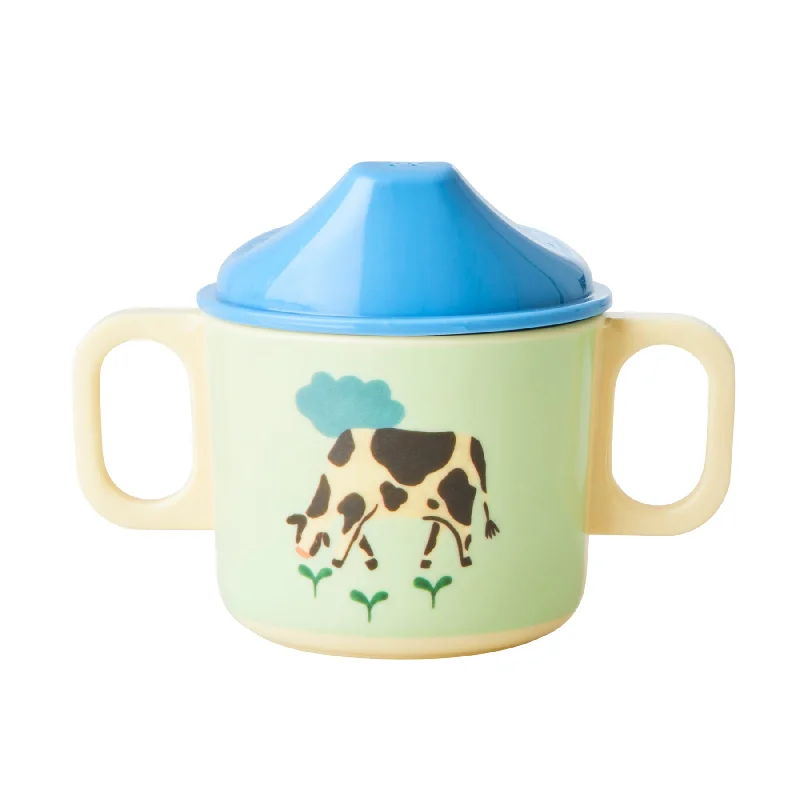 high-quality coffee mugs for tea drinkers-Rice DK Melamine 2 Handle Baby Cup with Blue Farm Print