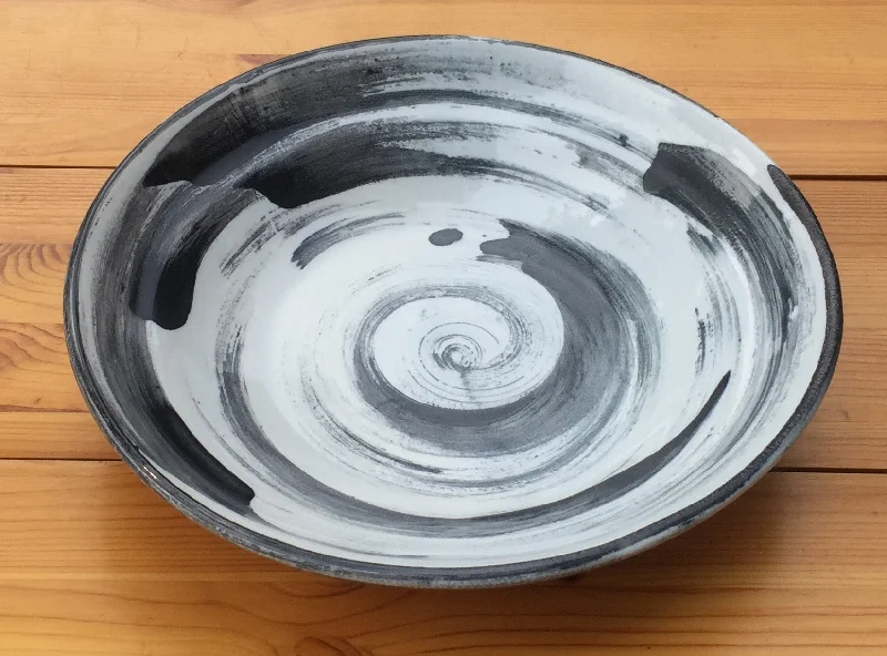 chic dinnerware set with unique designs-Large salad bowls in black brush tones. Size 12” diameter. Each one is hand painted by our founder. No two bowls are exactly the same.