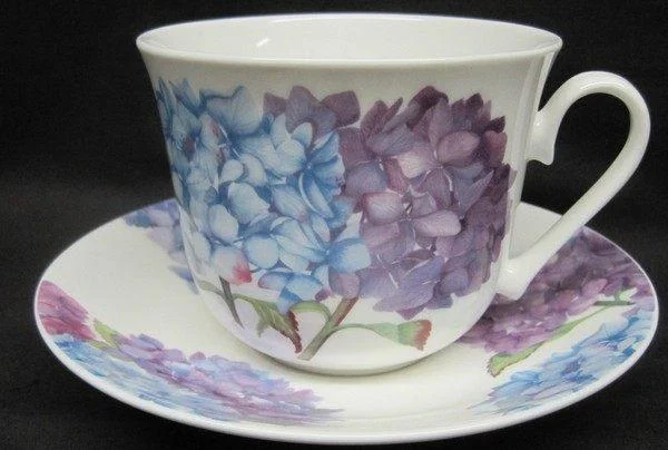 personalized mugs for anniversaries-Hydrangea English Bone China Tea Cups Set of 2