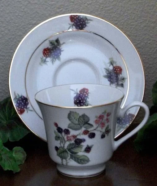 unique ceramic travel mugs-Catherine Porcelain Tea Cup and Saucer Set of 2 - Blackberry