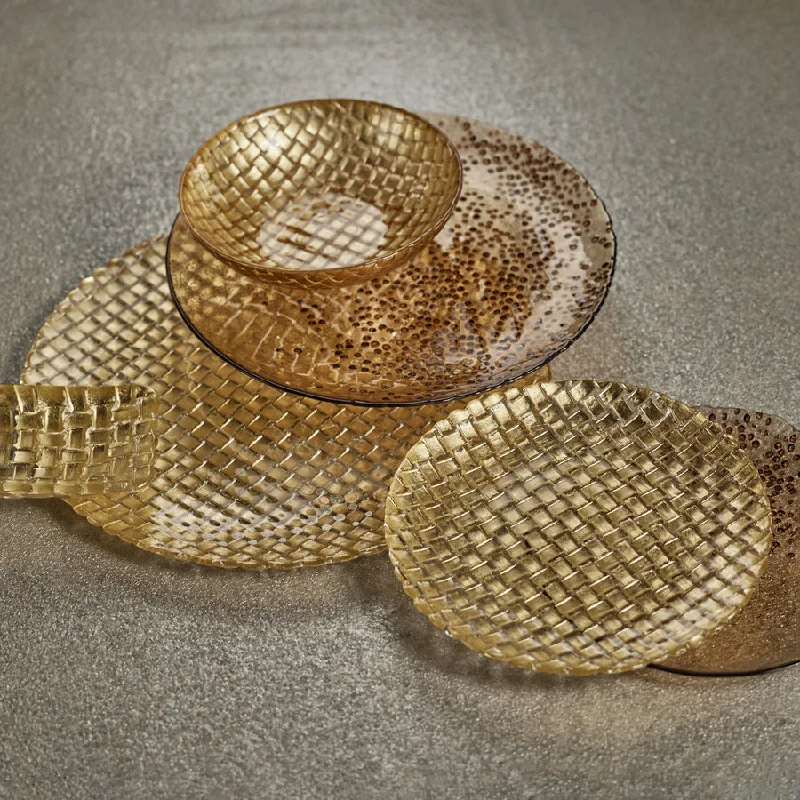 dinnerware set with matching wine glasses-Braided Glass Plate - Gold