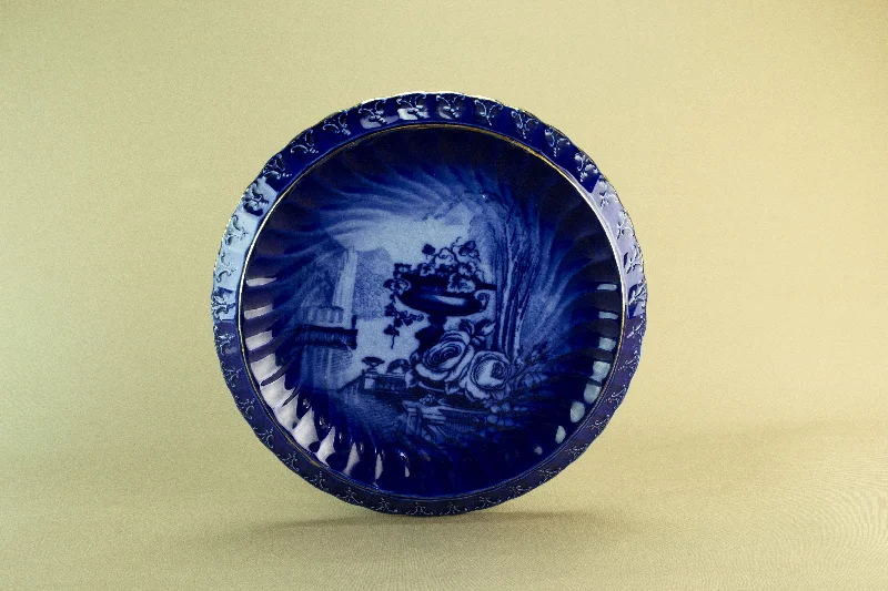 dinnerware set with matching trays-Flow blue cheese platter, late 19th c