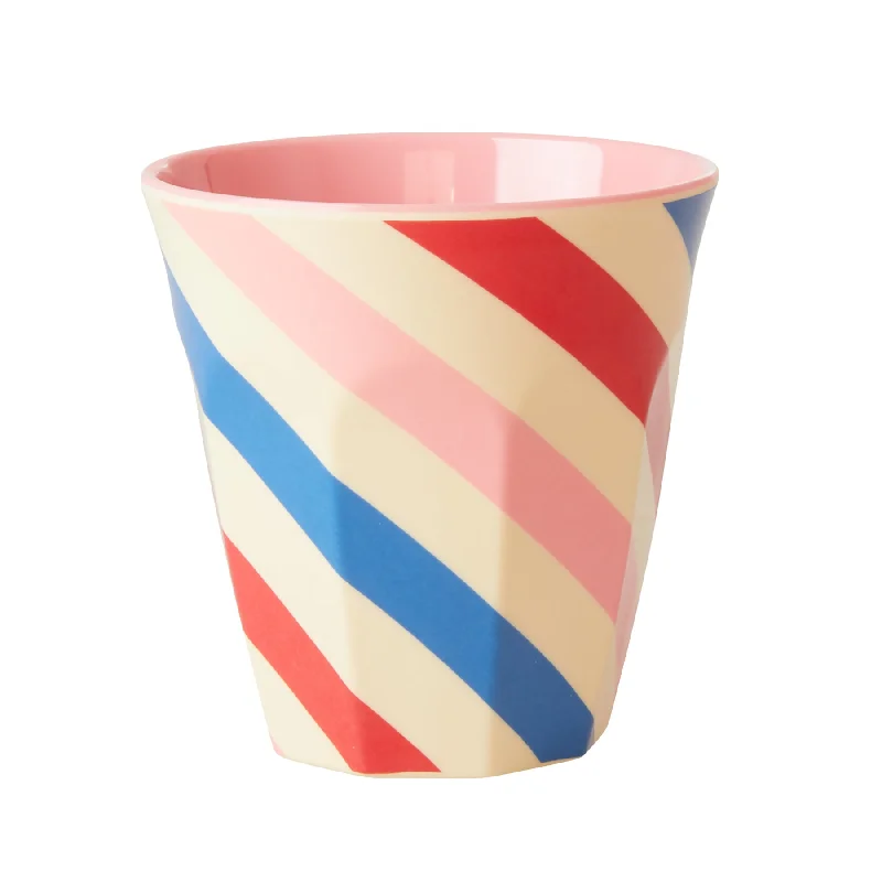 custom photo mugs for family reunions-Rice DK Melamine Cup with Candy Stripes Print - Two Tone - Medium