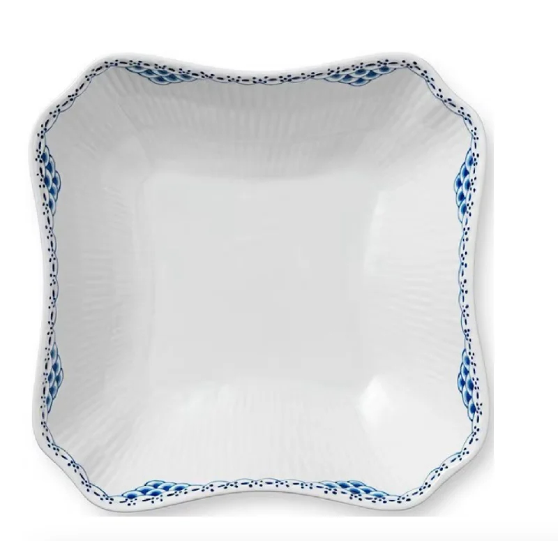 modern dinnerware set for casual dinners-Royal Copenhagen Princess Delicate Blue Lace Border Pattern Square Bowl