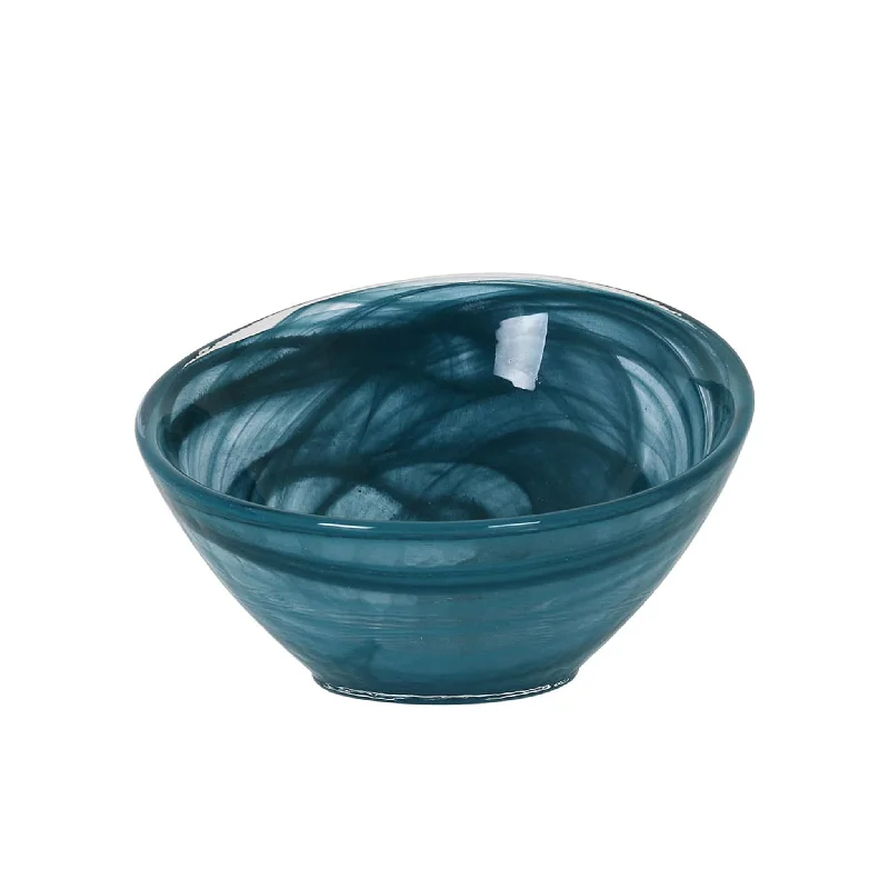 durable dinner plates for everyday meals-Teal Marble Glass Bowl, 14.5cm