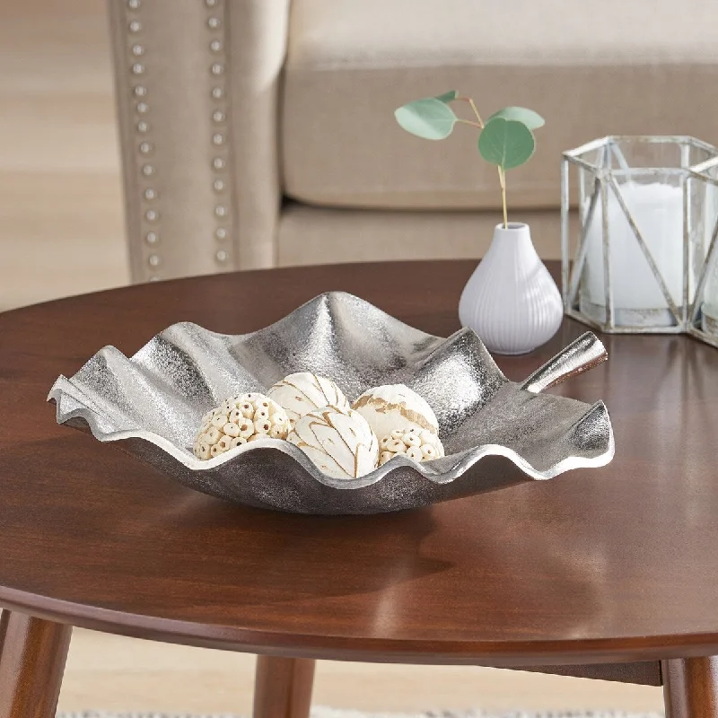 dinnerware for buffet-style dinners-Aluminum Handcrafted Decorative Leaf Plate with Raw Nickel Finish