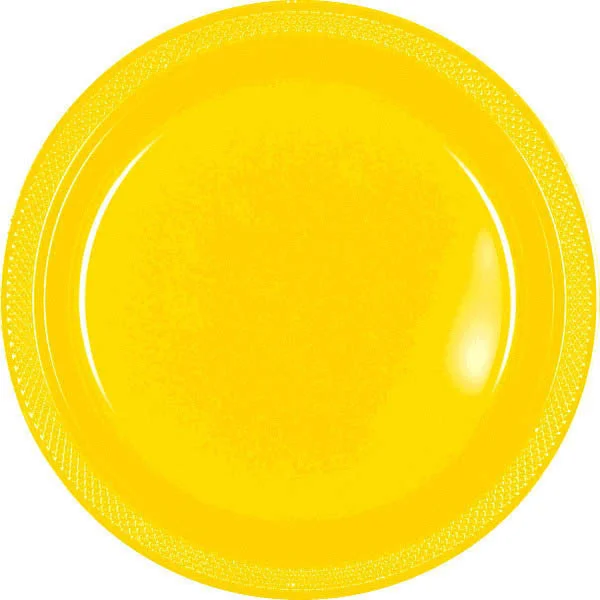 set of dinnerware for small gatherings-PLATE - YELLOW SUNSHINE 10 1/4" PLASTIC 20 CT/PKG