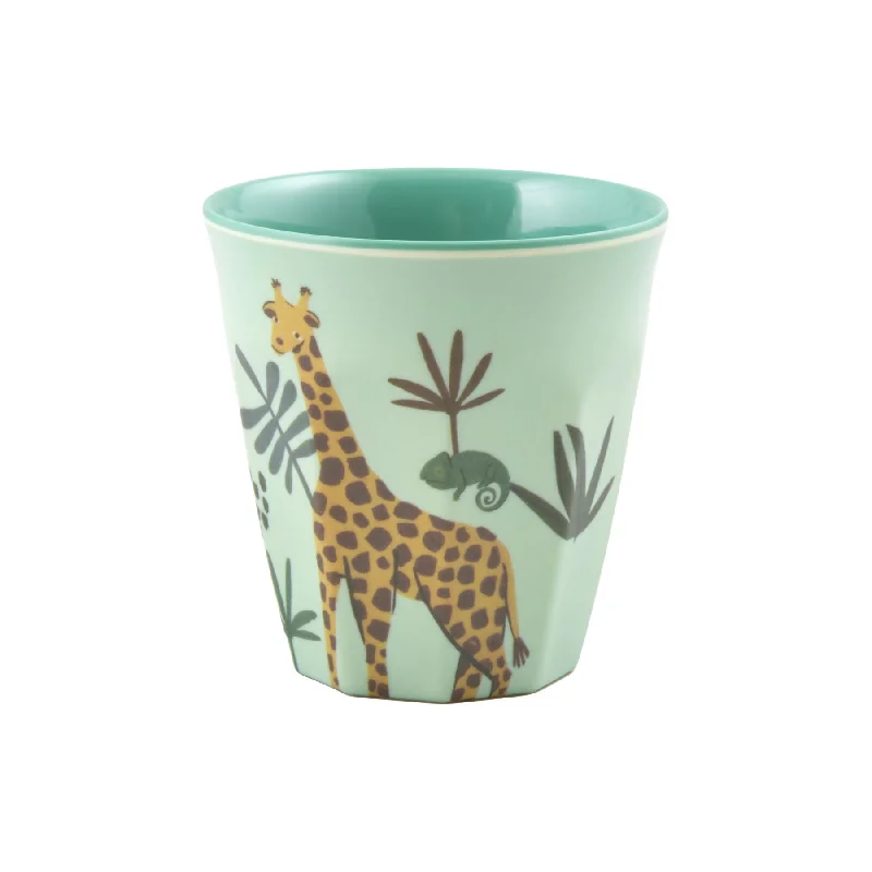 thermal mugs with handles for outdoor activities-Rice DK Melamine Kids Cup with Blue Jungle Animal Print - Small - 160 ml