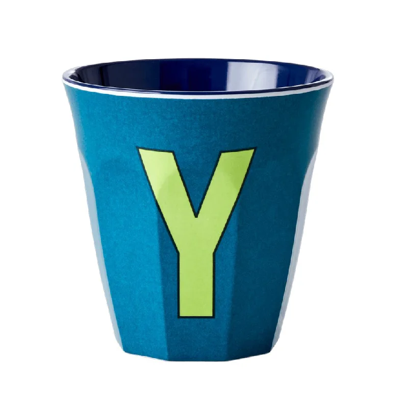 cute travel mugs for coffee lovers-Rice DK Melamine Cup with The Letter Y - Emerald - Two Tone - Medium