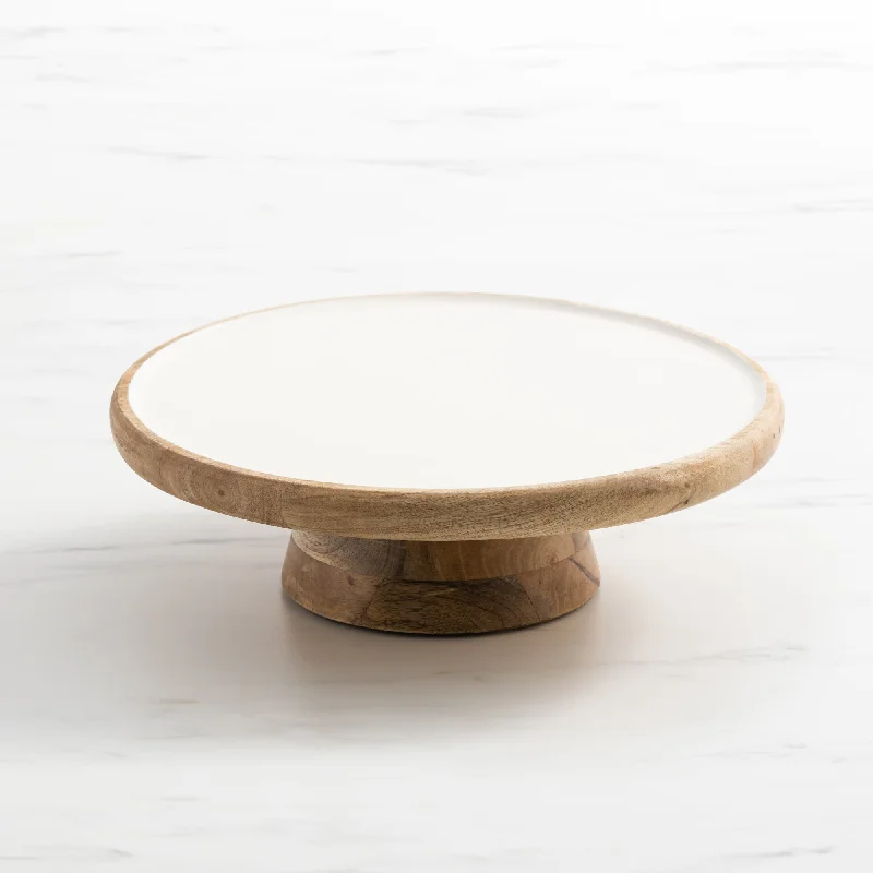 chic dinnerware set with unique designs-Salisbury & Co Calla Mango Wood Cake Stand 35cm White