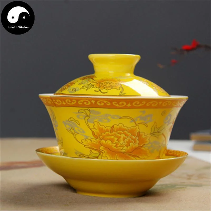 stylish coffee mugs for special occasions-Ceramic Gaiwan Tea Cup 200ml 盖碗,Yellow Peony