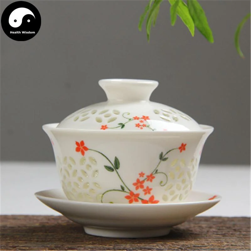 unique coffee mugs for family gatherings-Ceramic Gaiwan Tea Cup 150ml 盖碗 玲珑瓷