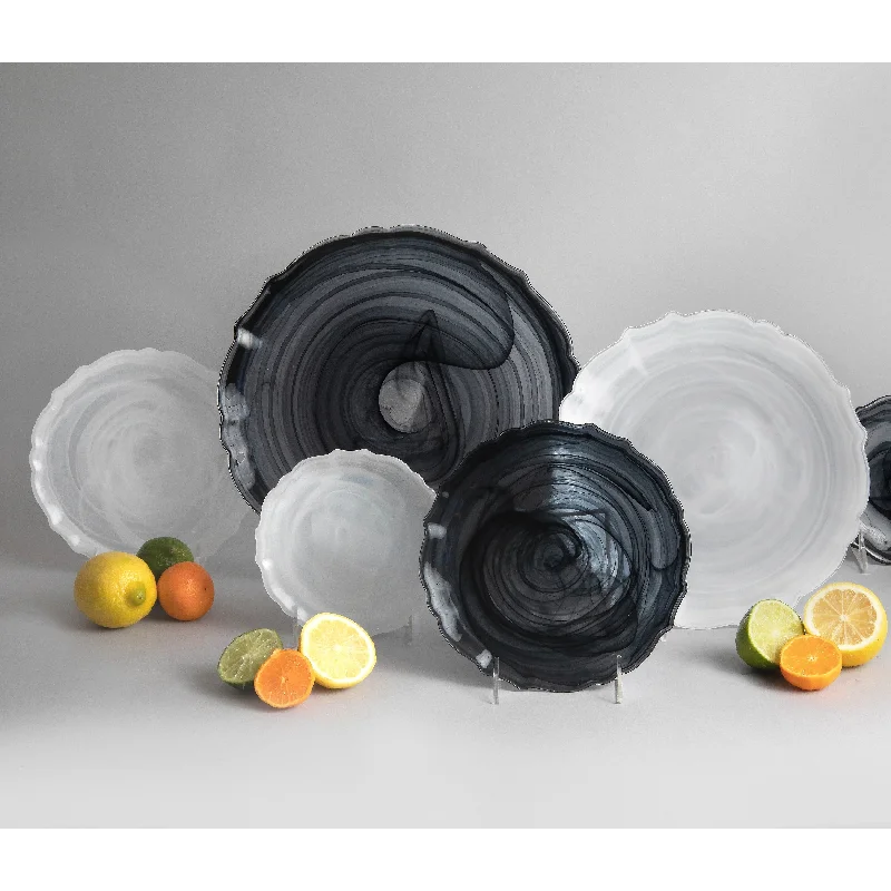 outdoor dinnerware for camping trips-Swirl Glass Black Dessert Plate 6.25" Dia- A - A