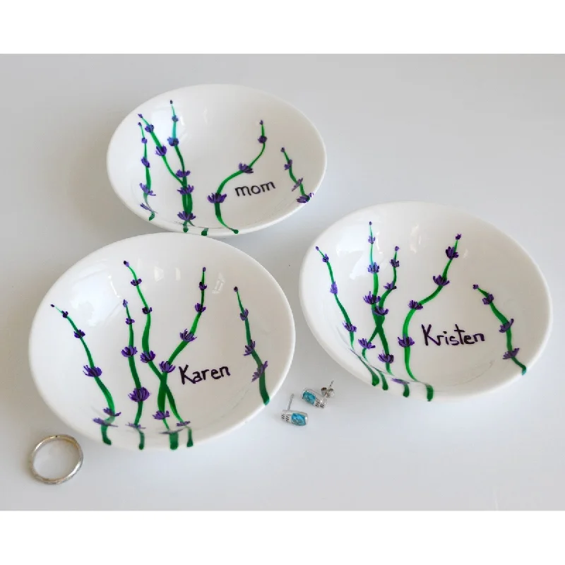 dinnerware for formal events-Personalized Lavender Stem Jewelry Dish for Mom