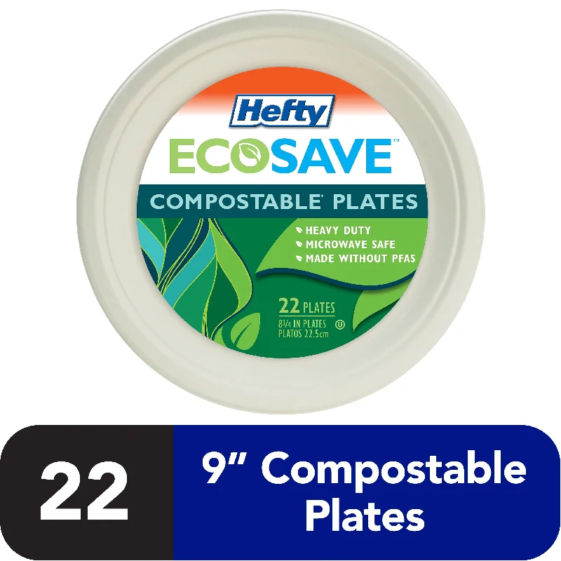 dinnerware set for brunch events-Hefty ECOSAVE Compostable Paper Plates, 8-3/4 inch, 22 Count