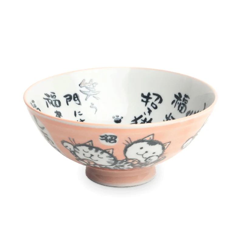 modern dinnerware for casual dining events-Pink Lucky Cat Bowl, 14cm