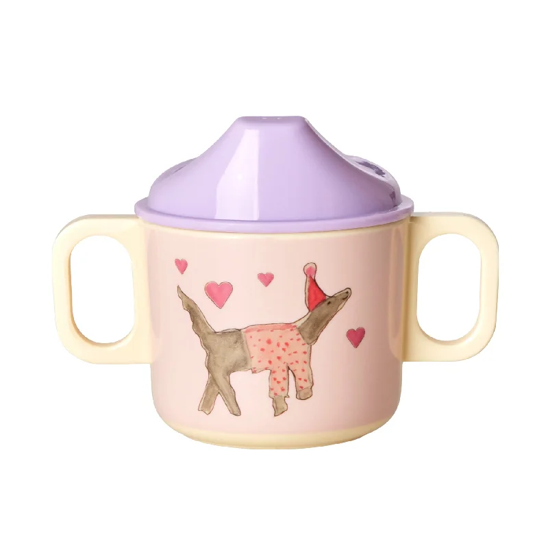 custom travel mugs for camping-Rice DK Melamine 2 Handle Baby Cup with Animal Print - Lavender