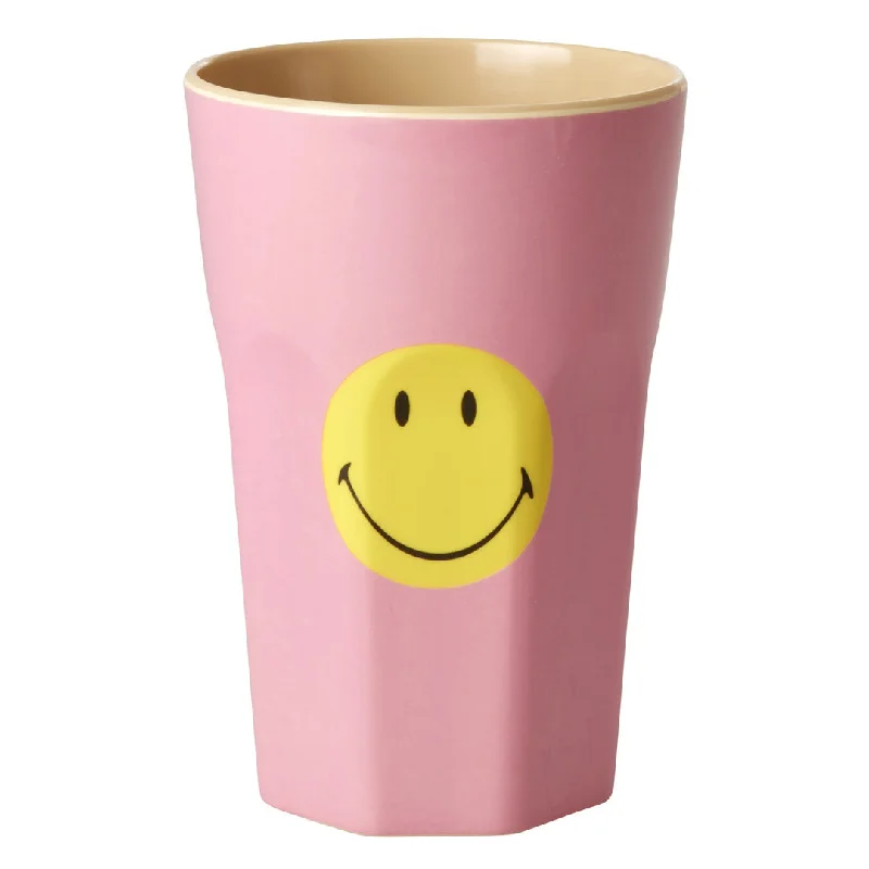 unique photo coffee mugs for family gifts-Rice DK Melamine Cup with Pink Smiley Print - Two Tone - Tall