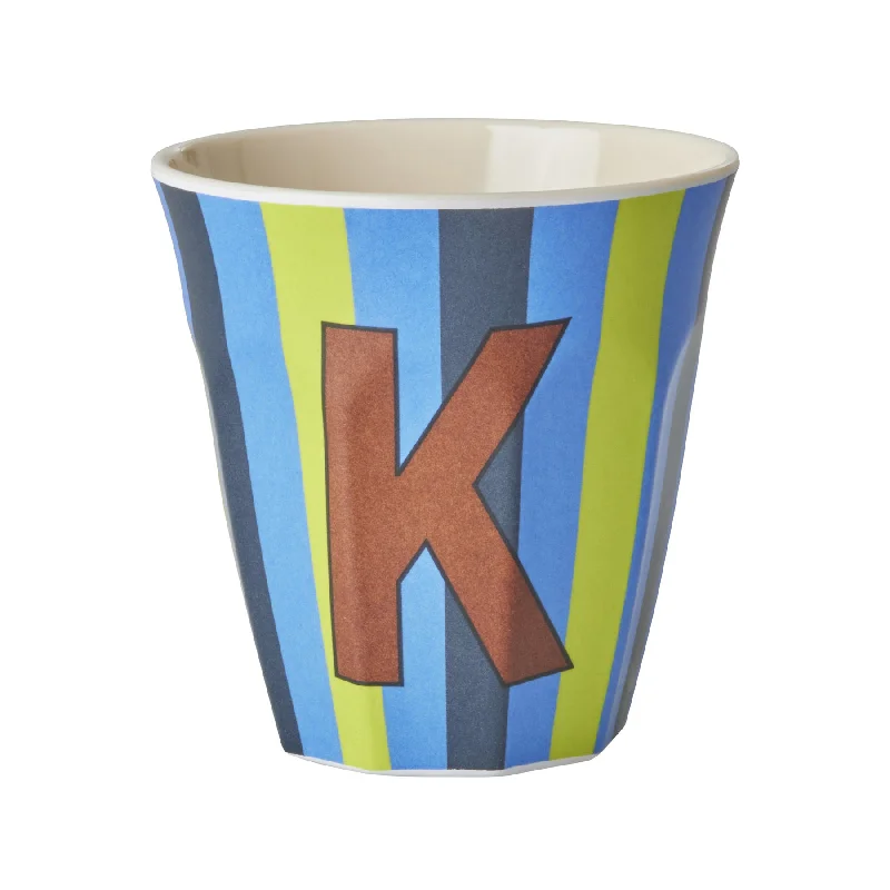 high-quality coffee mugs for tea drinkers-Rice DK Melamine Cup with The Letter K - Stripes Blueish - Medium - 250ml