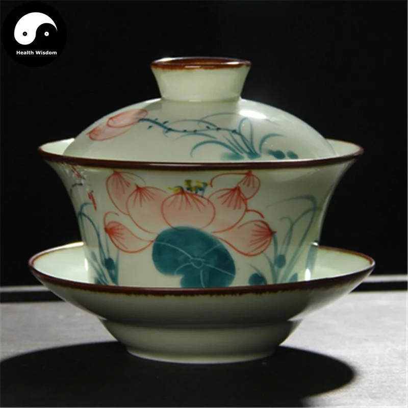 cute coffee mugs for housewarming gifts-Ceramic Gaiwan Tea Cup 280ml Handpaited 手绘盖碗