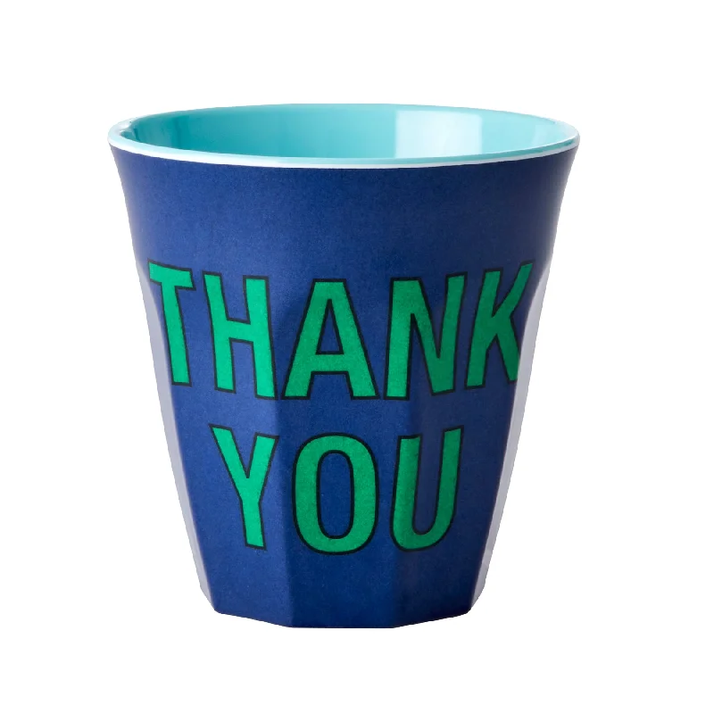 cute coffee cups for brunch gatherings-Rice DK Melamine Cup with 'Thank You' - Dark Blue - Medium