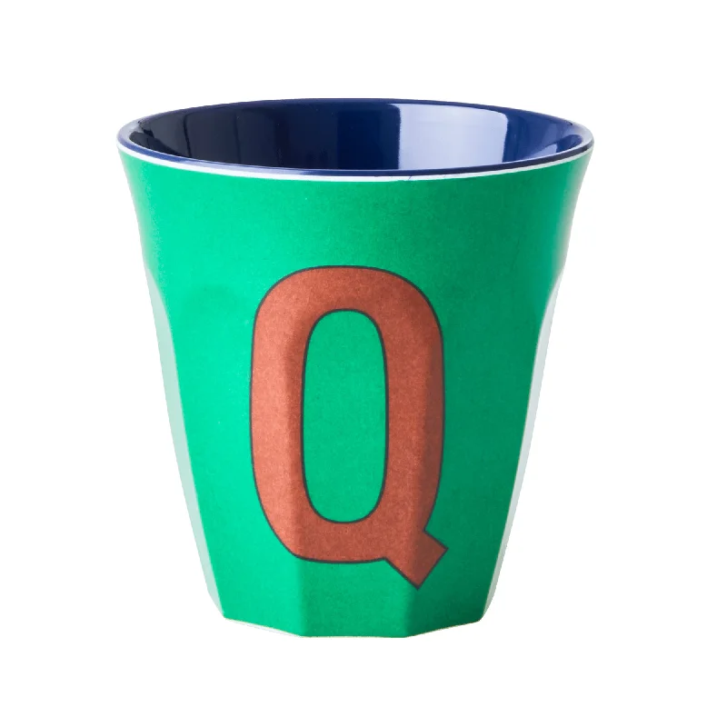 personalized mugs with motivational sayings-Rice DK Melamine Cup with The Letter Q - Green - Two Tone - Medium