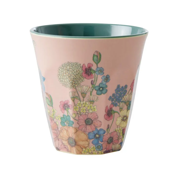 cute mugs with animal prints-Rice DK Melamine Cup with Flower Collage Print - Soft Pink Medium - 250 ml