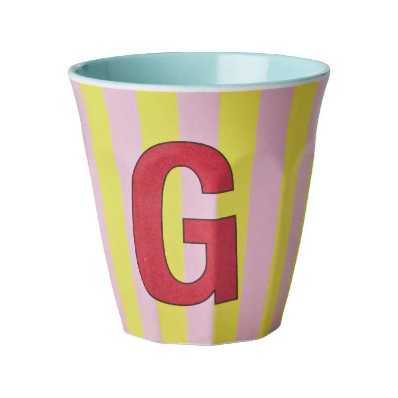 best tea mugs with infusers-Rice DK Melamine Cup with The Letter G - Stripes Pinkish - Medium - 250ml