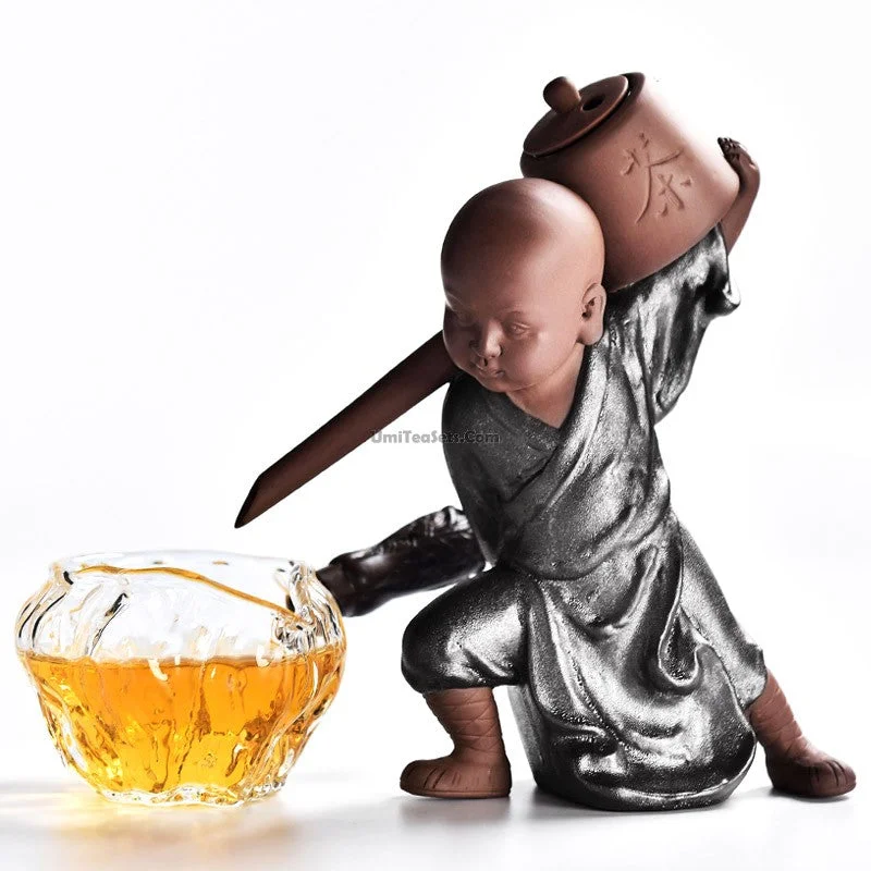 high-quality ceramic mugs for tea breaks-Little Monk Tea Strainer With Glass Fair Cup