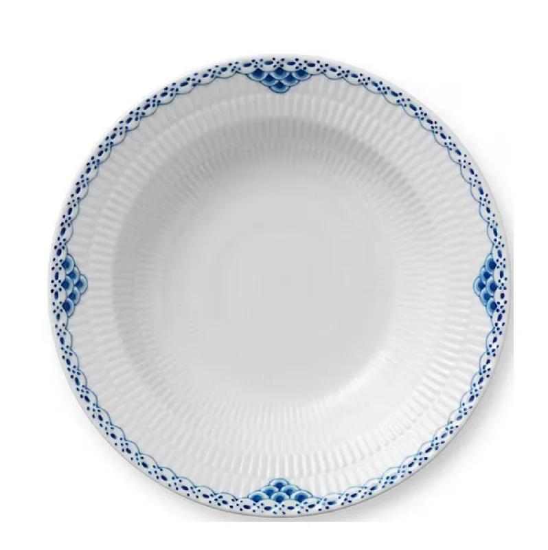 eco-friendly bamboo plates for dining-Royal Copenhagen Princess Delicate Blue Lace Pattern Rim Soup Bowl