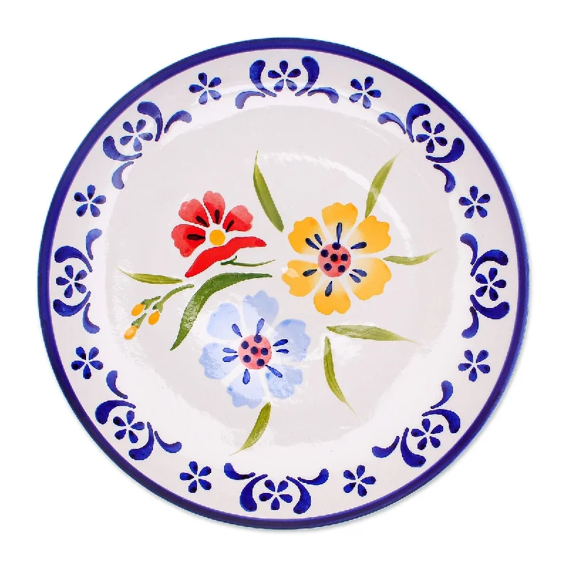 dishwasher-friendly dinner plates set-Novica Handmade Primrose Path In Blue Ceramic Luncheon Plate