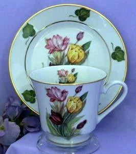 eco-friendly coffee mugs for outdoor use-Catherine Porcelain Tea Cup and Saucer Set of 2 - Tulips