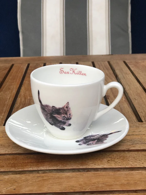 custom coffee mugs with funny images-Sex Kitten Tea Cup & Saucer